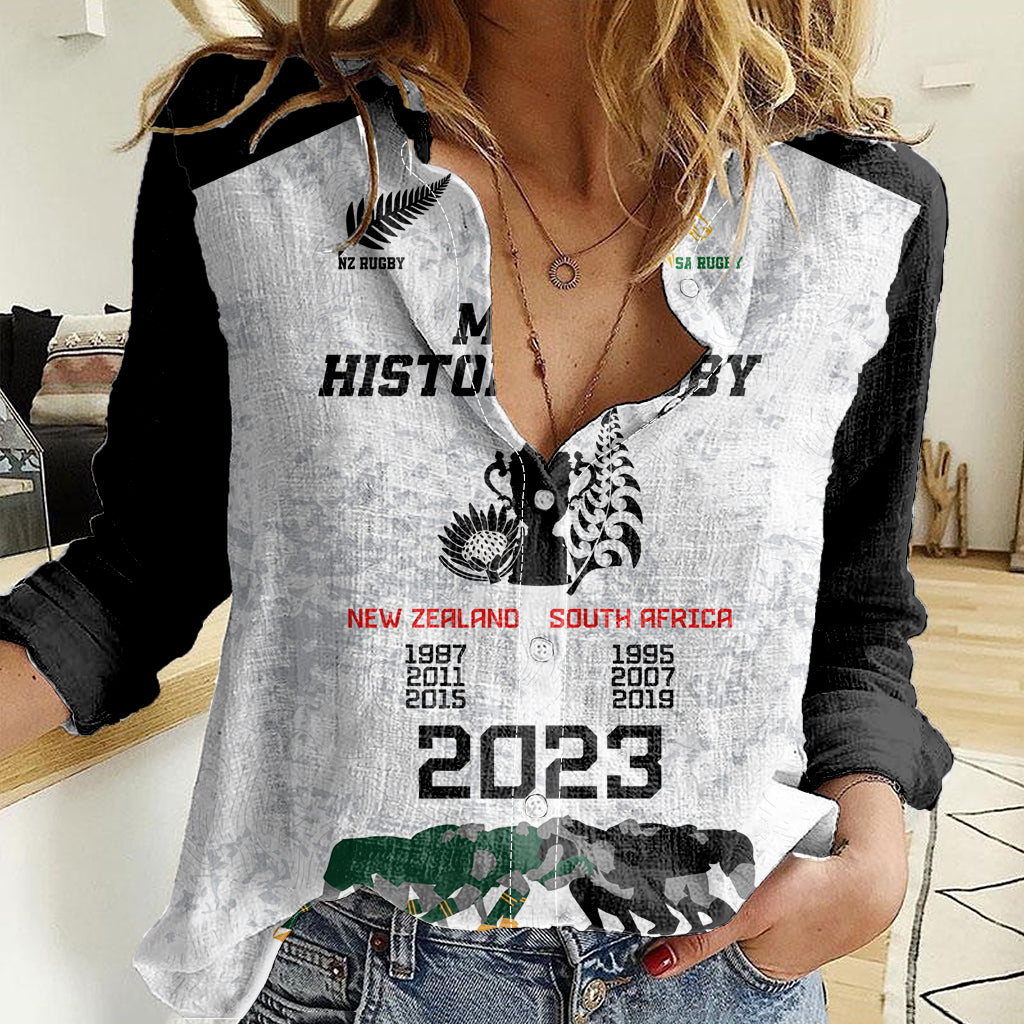 New Zealand South Africa Rugby Women Casual Shirt History Commemorative World Cup Winners Unique LT9 Female White - Polynesian Pride