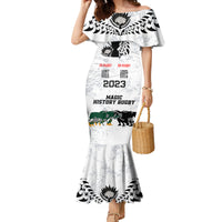 Custom New Zealand South Africa Rugby Family Matching Mermaid Dress and Hawaiian Shirt History Commemorative World Cup Winners Unique LT9 Mom's Dress White - Polynesian Pride