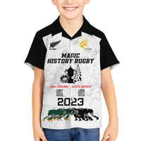 Custom New Zealand South Africa Rugby Family Matching Short Sleeve Bodycon Dress and Hawaiian Shirt History Commemorative World Cup Winners Unique LT9 Son's Shirt White - Polynesian Pride