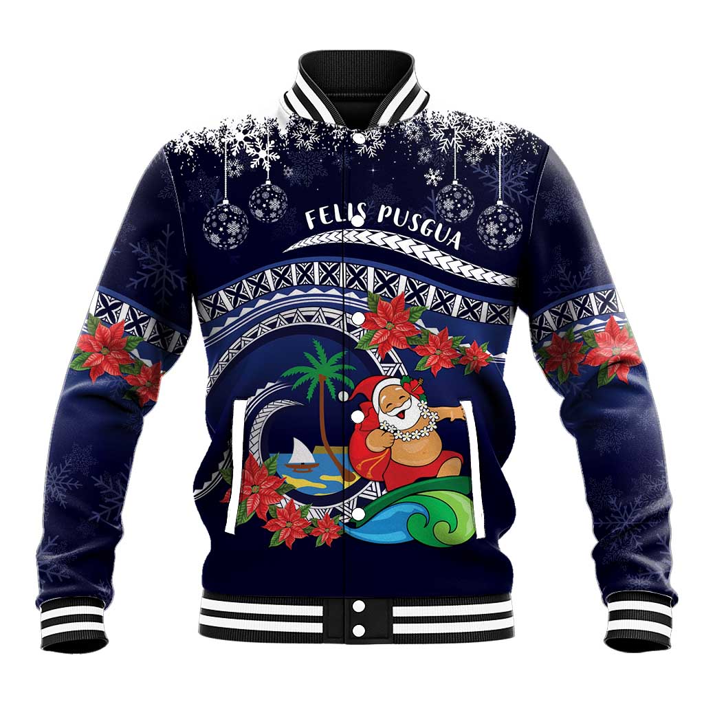 Felis Pusgua Guam Santa Baseball Jacket Merry Christmas with Polynesian Tribal