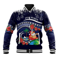 Felis Pusgua Guam Santa Baseball Jacket Merry Christmas with Polynesian Tribal