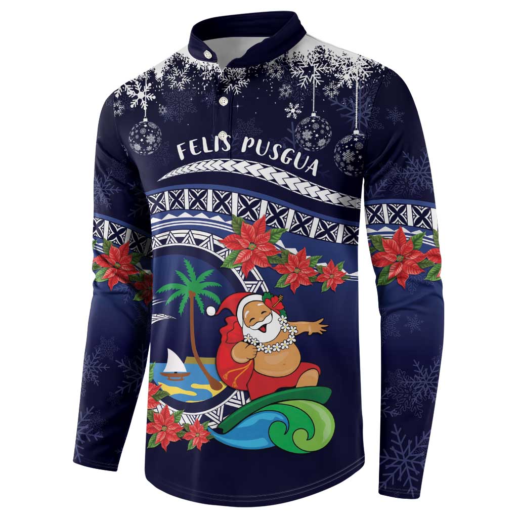 Felis Pusgua Guam Santa Button Sweatshirt Merry Christmas with Polynesian Tribal