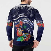 Felis Pusgua Guam Santa Button Sweatshirt Merry Christmas with Polynesian Tribal