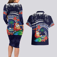Felis Pusgua Guam Santa Couples Matching Long Sleeve Bodycon Dress and Hawaiian Shirt Merry Christmas with Polynesian Tribal LT9 - Polynesian Pride