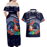 Felis Pusgua Guam Santa Couples Matching Off Shoulder Maxi Dress and Hawaiian Shirt Merry Christmas with Polynesian Tribal LT9 - Polynesian Pride