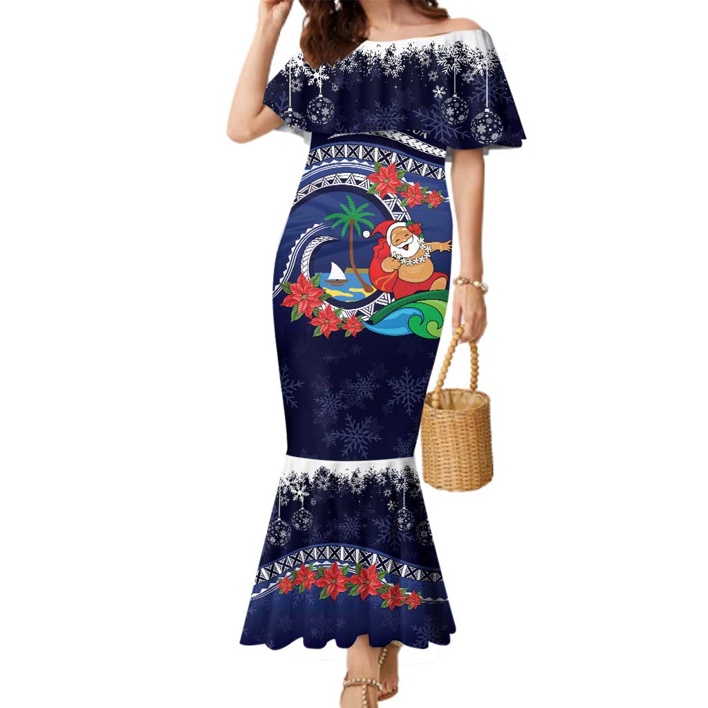 Felis Pusgua Guam Santa Family Matching Mermaid Dress and Hawaiian Shirt Merry Christmas with Polynesian Tribal