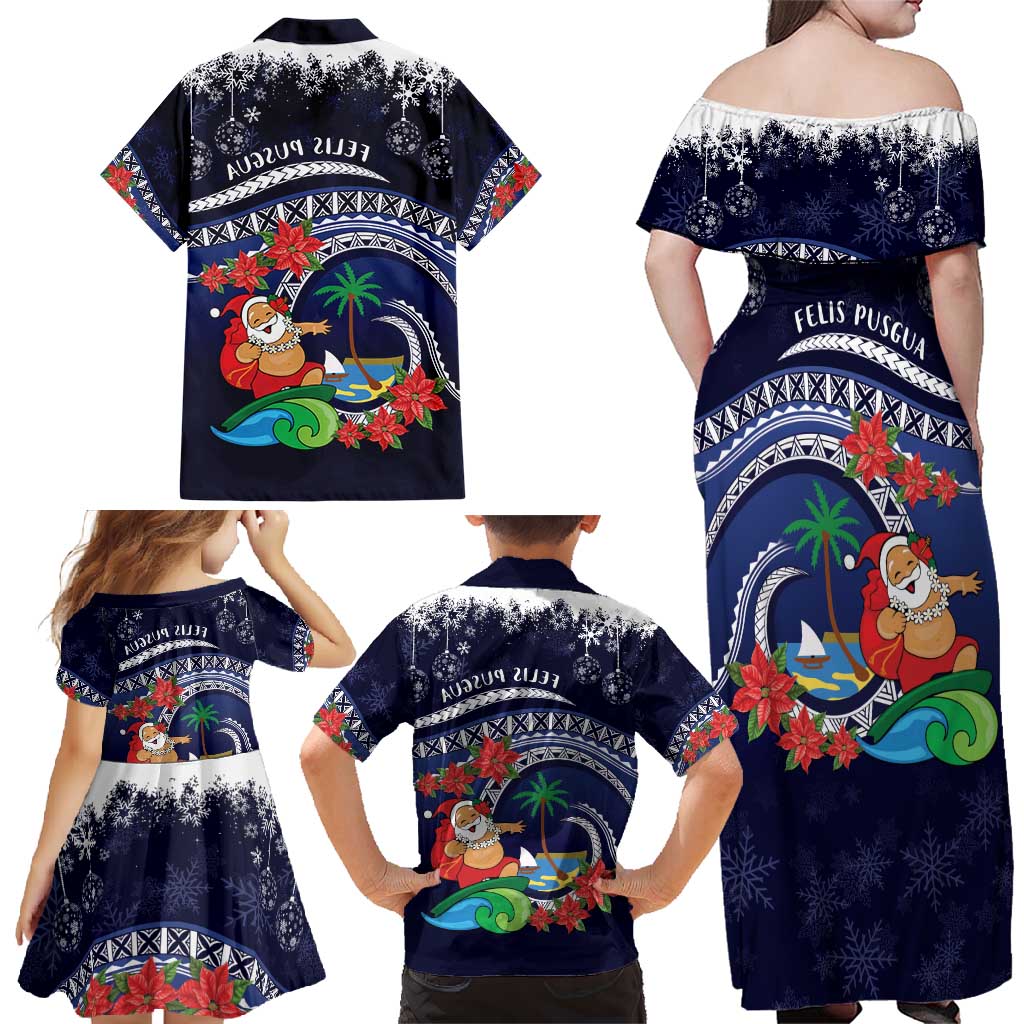 Felis Pusgua Guam Santa Family Matching Off Shoulder Maxi Dress and Hawaiian Shirt Merry Christmas with Polynesian Tribal LT9 - Polynesian Pride