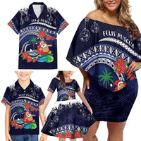 Felis Pusgua Guam Santa Family Matching Off Shoulder Short Dress and Hawaiian Shirt Merry Christmas with Polynesian Tribal LT9 - Polynesian Pride