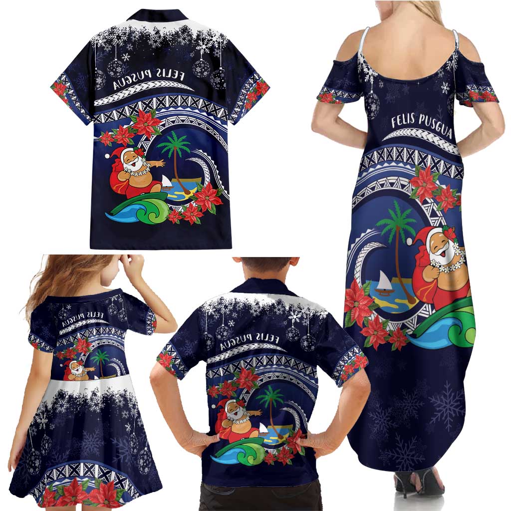 Felis Pusgua Guam Santa Family Matching Summer Maxi Dress and Hawaiian Shirt Merry Christmas with Polynesian Tribal