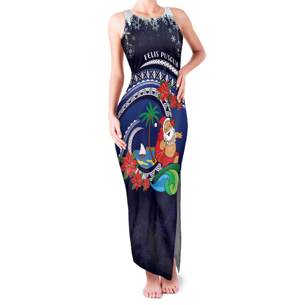 Felis Pusgua Guam Santa Family Matching Tank Maxi Dress and Hawaiian Shirt Merry Christmas with Polynesian Tribal LT9 Mom's Dress Blue - Polynesian Pride
