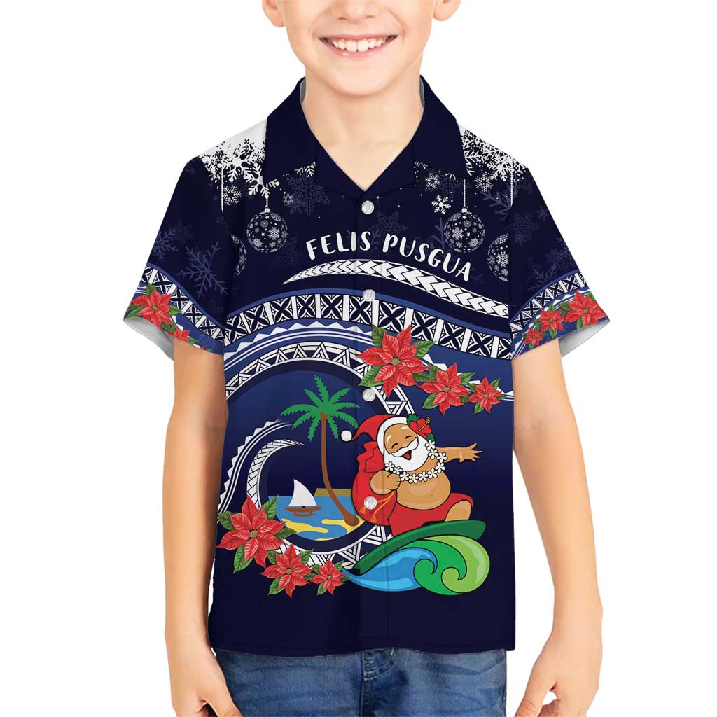 Felis Pusgua Guam Santa Family Matching Tank Maxi Dress and Hawaiian Shirt Merry Christmas with Polynesian Tribal LT9 Son's Shirt Blue - Polynesian Pride