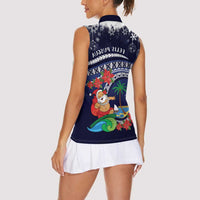 Felis Pusgua Guam Santa Women Sleeveless Polo Shirt Merry Christmas with Polynesian Tribal