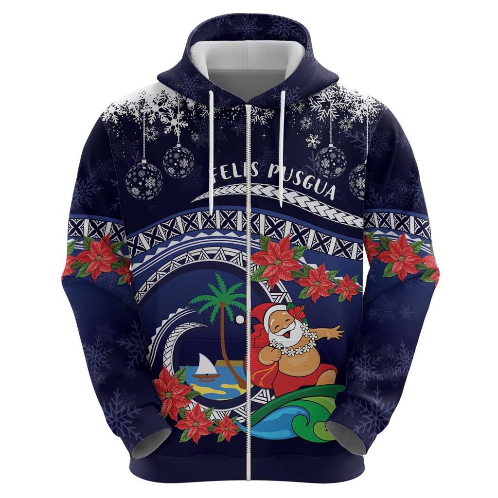 Felis Pusgua Guam Santa Zip Hoodie Merry Christmas with Polynesian Tribal