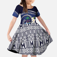 Hafai Adai Guam Guasalis Family Matching Off The Shoulder Long Sleeve Dress and Hawaiian Shirt Polynesian Tribal Pattern LT9 Daughter's Dress Blue - Polynesian Pride