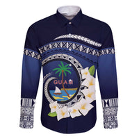 Hafai Adai Guam Guasalis Family Matching Off The Shoulder Long Sleeve Dress and Hawaiian Shirt Polynesian Tribal Pattern LT9 Dad's Shirt - Long Sleeve Blue - Polynesian Pride