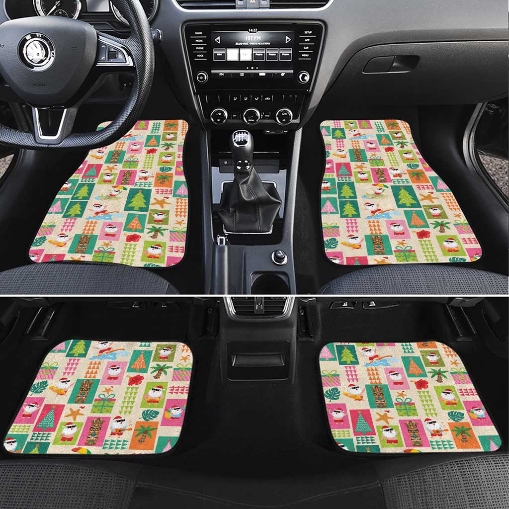 Mele Kalikimaka Hawaii Christmas Car Mats Funny Santan Hippie Style LT9 Set 4pcs Beige - Polynesian Pride