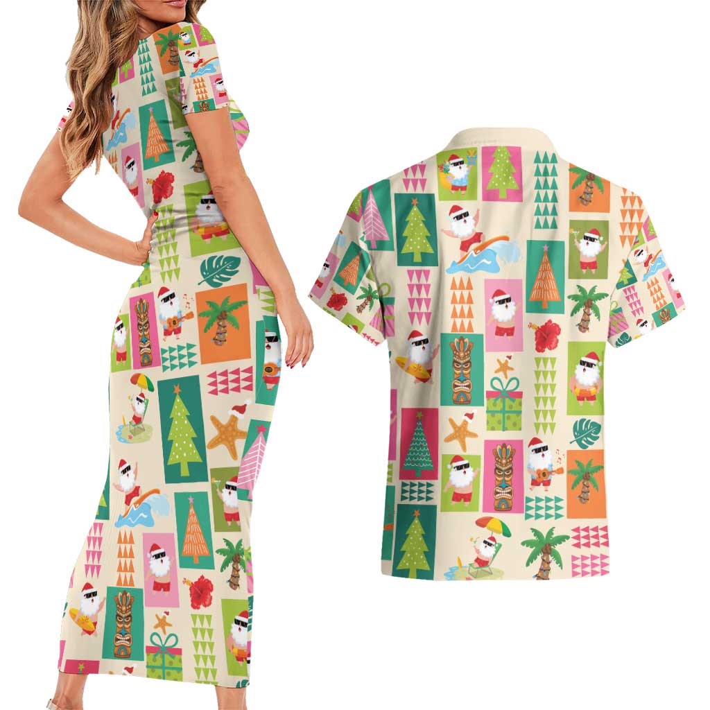 Mele Kalikimaka Hawaii Christmas Couples Matching Short Sleeve Bodycon Dress and Hawaiian Shirt Funny Santan Hippie Style LT9 - Polynesian Pride