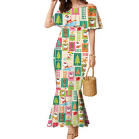 Mele Kalikimaka Hawaii Christmas Family Matching Mermaid Dress and Hawaiian Shirt Funny Santan Hippie Style LT9 Mom's Dress Beige - Polynesian Pride