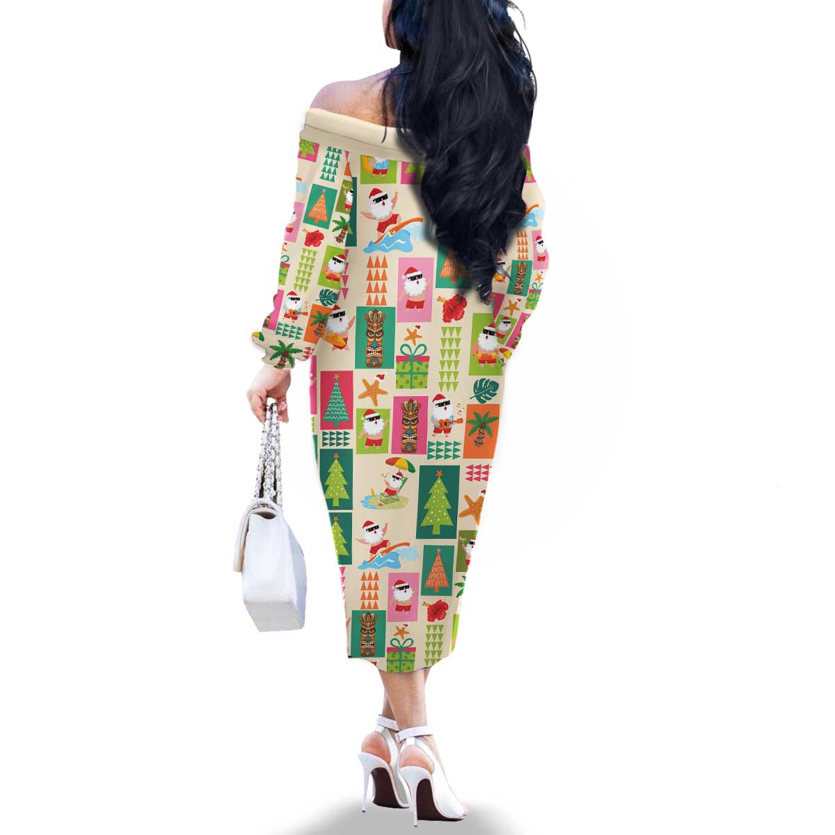 Mele Kalikimaka Hawaii Christmas Family Matching Off The Shoulder Long Sleeve Dress and Hawaiian Shirt Funny Santan Hippie Style LT9 - Polynesian Pride