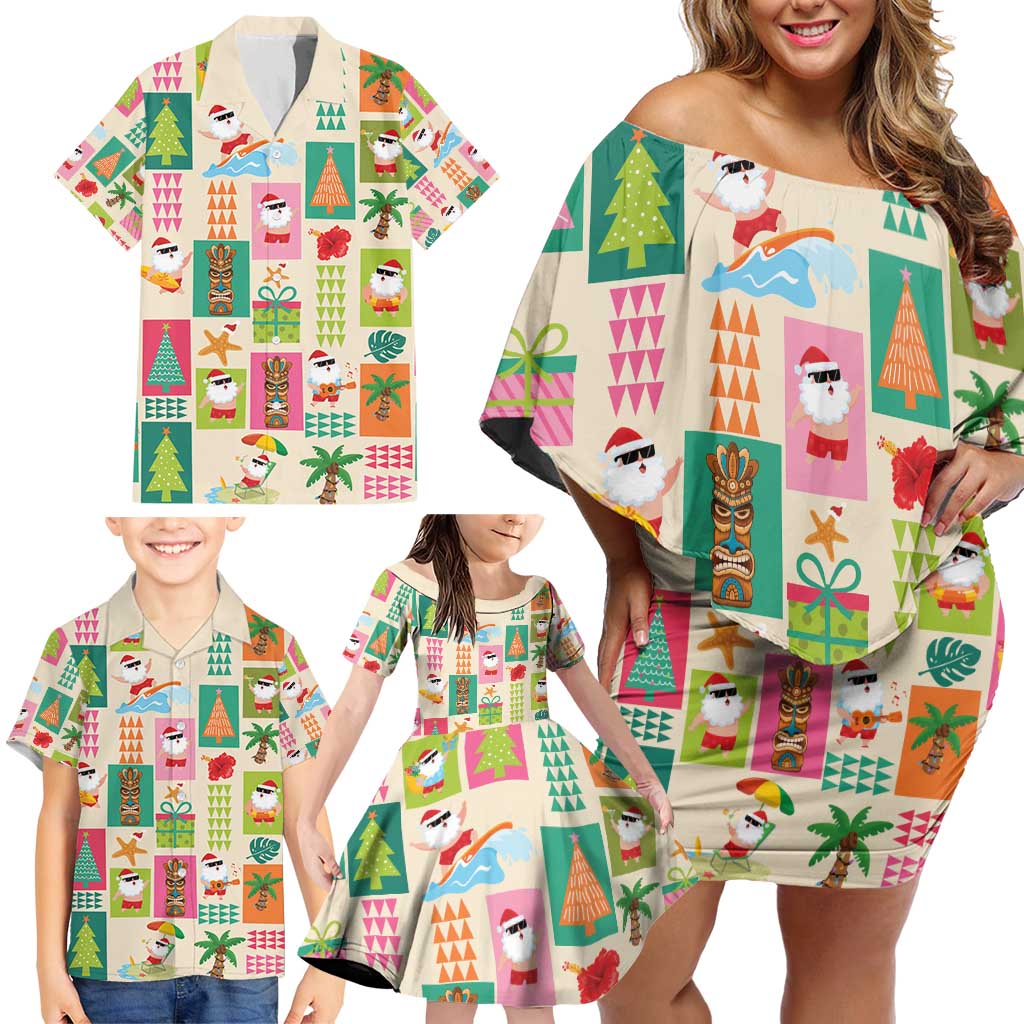 Mele Kalikimaka Hawaii Christmas Family Matching Off Shoulder Short Dress and Hawaiian Shirt Funny Santan Hippie Style LT9 - Polynesian Pride