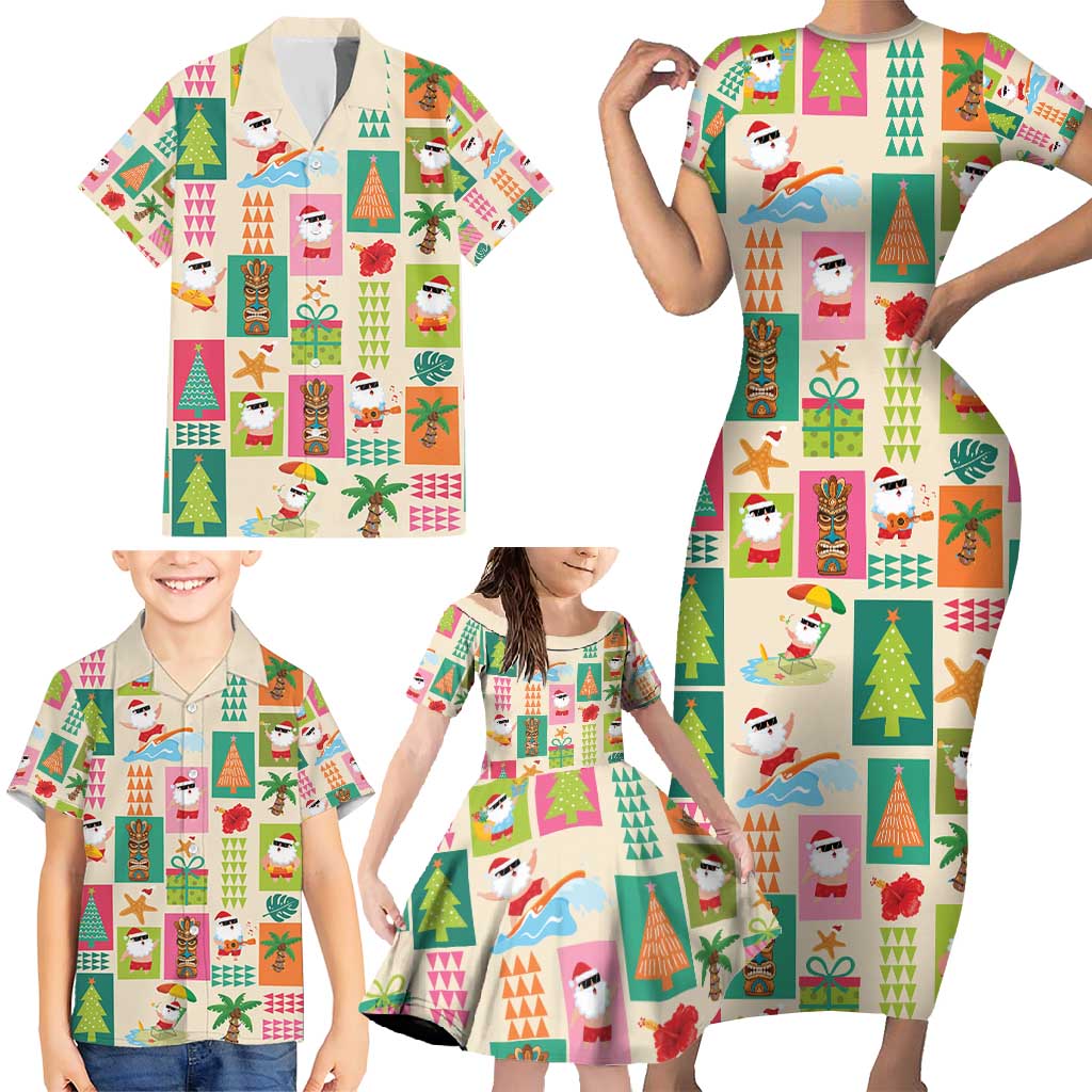 Mele Kalikimaka Hawaii Christmas Family Matching Short Sleeve Bodycon Dress and Hawaiian Shirt Funny Santan Hippie Style LT9 - Polynesian Pride
