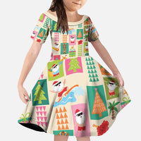 Mele Kalikimaka Hawaii Christmas Family Matching Summer Maxi Dress and Hawaiian Shirt Funny Santan Hippie Style LT9 Daughter's Dress Beige - Polynesian Pride