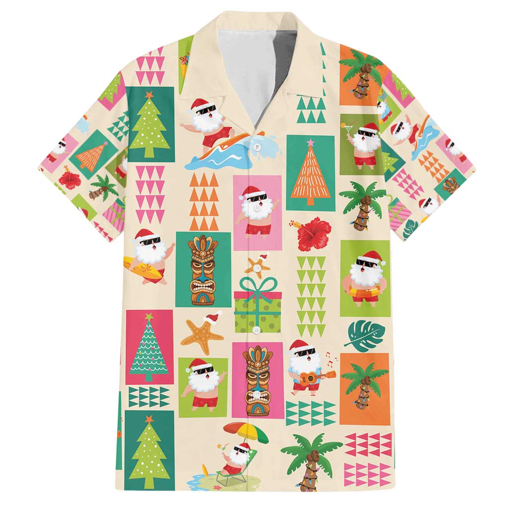 Mele Kalikimaka Hawaii Christmas Family Matching Summer Maxi Dress and Hawaiian Shirt Funny Santan Hippie Style LT9 Dad's Shirt - Short Sleeve Beige - Polynesian Pride