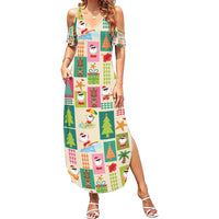 Mele Kalikimaka Hawaii Christmas Family Matching Summer Maxi Dress and Hawaiian Shirt Funny Santan Hippie Style LT9 Mom's Dress Beige - Polynesian Pride