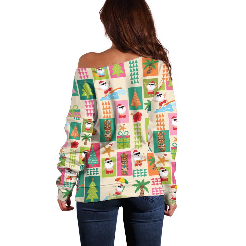 Mele Kalikimaka Hawaii Christmas Off Shoulder Sweater Funny Santan Hippie Style LT9 - Polynesian Pride