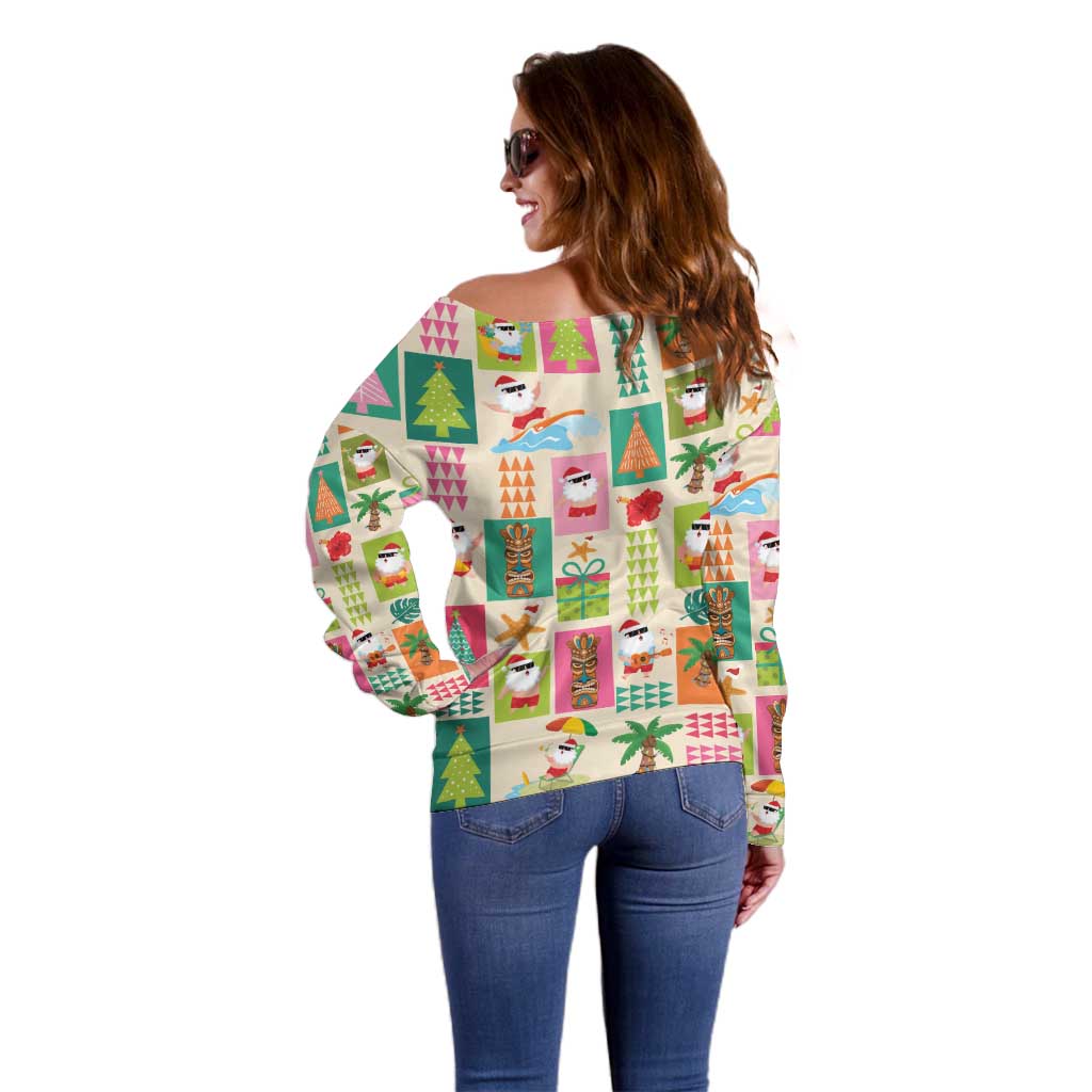 Mele Kalikimaka Hawaii Christmas Off Shoulder Sweater Funny Santan Hippie Style LT9 - Polynesian Pride