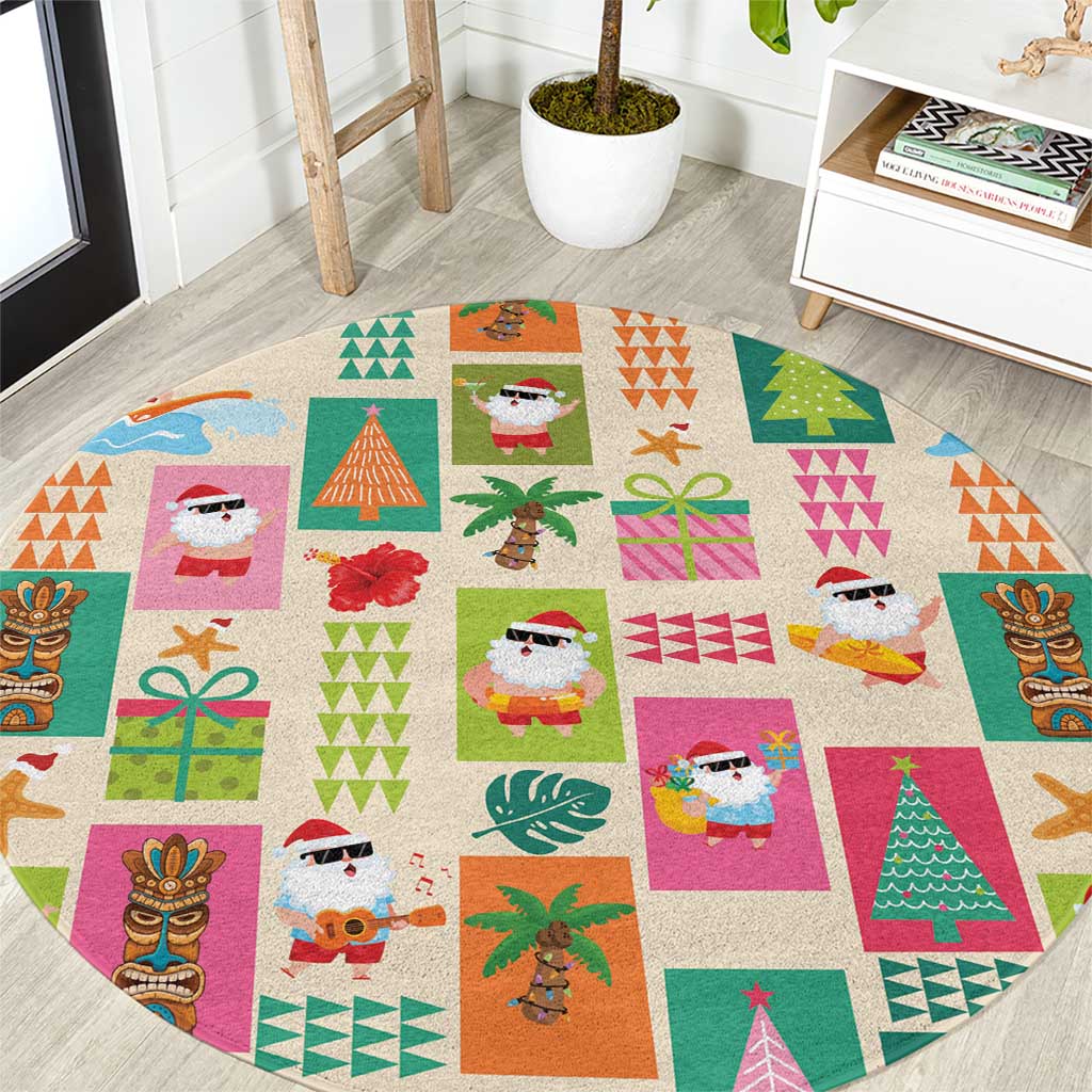 Mele Kalikimaka Hawaii Christmas Round Carpet Funny Santan Hippie Style LT9 Beige - Polynesian Pride