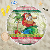 Mele Kalikimaka Hawaii Christmas Beach Blanket Surfing Santa with Polynesian Tribal
