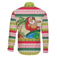 Mele Kalikimaka Hawaii Christmas Family Matching Long Sleeve Bodycon Dress and Hawaiian Shirt Surfing Santa with Polynesian Tribal LT9 - Polynesian Pride