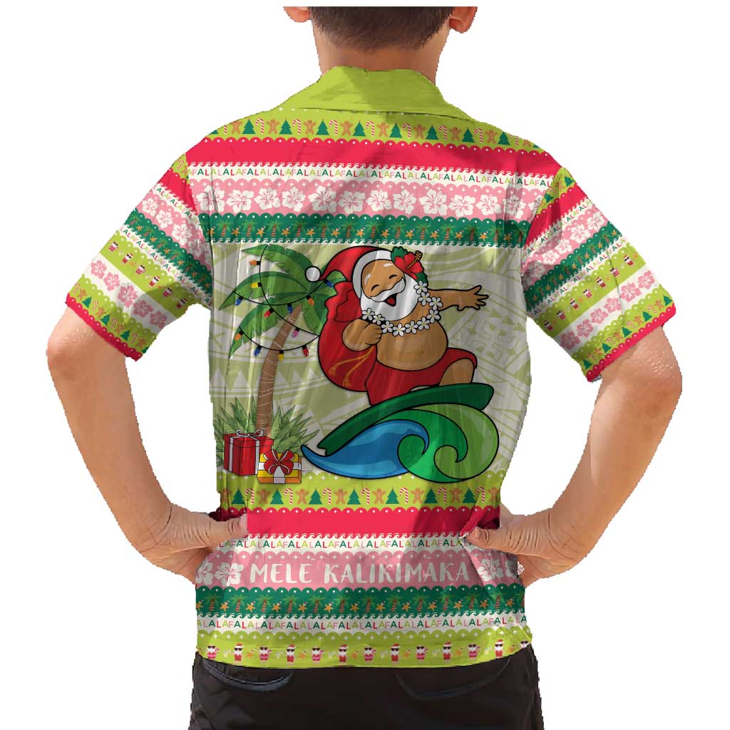 Mele Kalikimaka Hawaii Christmas Family Matching Mermaid Dress and Hawaiian Shirt Surfing Santa with Polynesian Tribal LT9 - Polynesian Pride