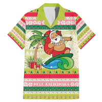 Mele Kalikimaka Hawaii Christmas Family Matching Mermaid Dress and Hawaiian Shirt Surfing Santa with Polynesian Tribal LT9 Dad's Shirt - Short Sleeve Green - Polynesian Pride