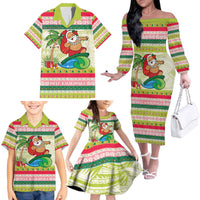 Mele Kalikimaka Hawaii Christmas Family Matching Off The Shoulder Long Sleeve Dress and Hawaiian Shirt Surfing Santa with Polynesian Tribal LT9 - Polynesian Pride