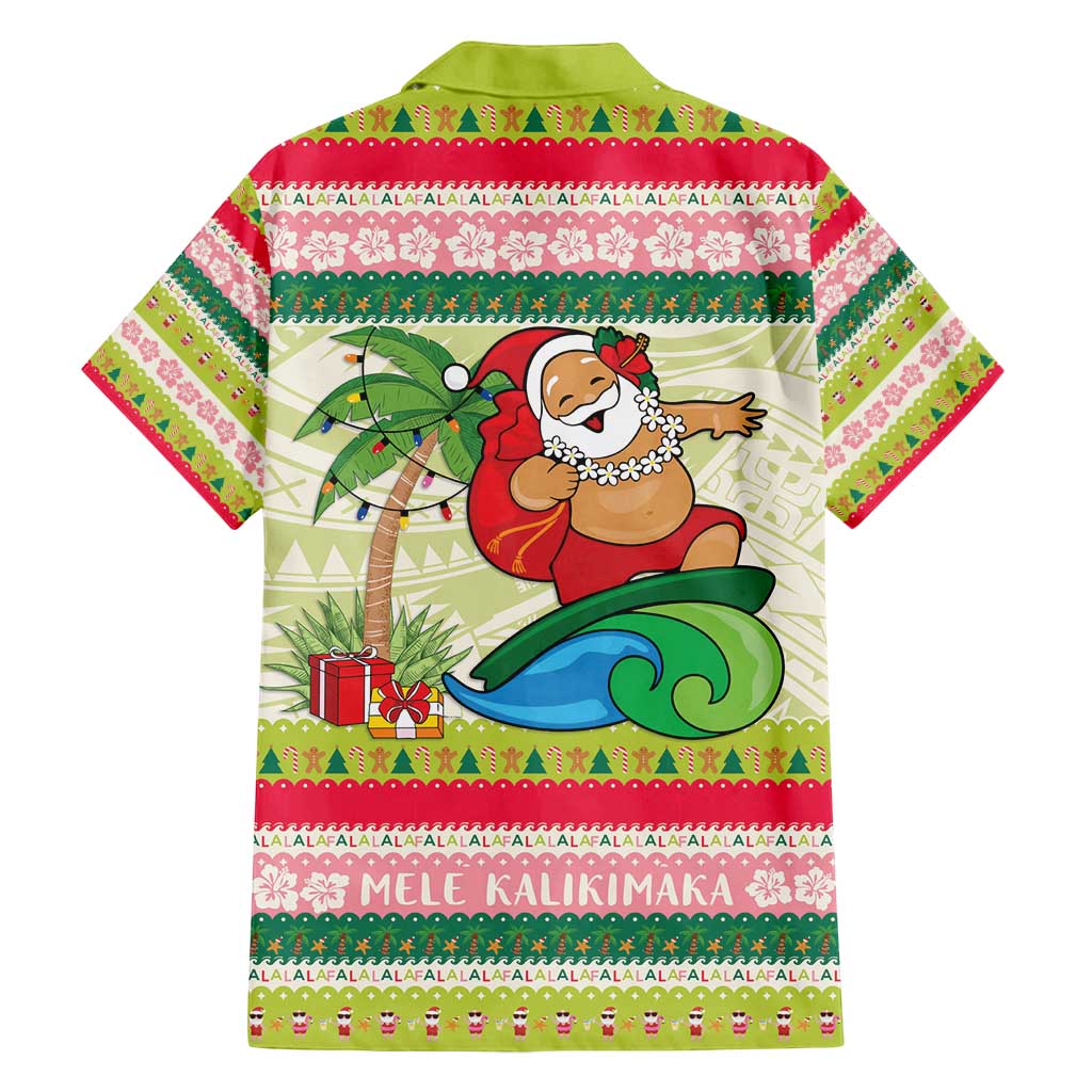 Mele Kalikimaka Hawaii Christmas Family Matching Off Shoulder Maxi Dress and Hawaiian Shirt Surfing Santa with Polynesian Tribal LT9 - Polynesian Pride
