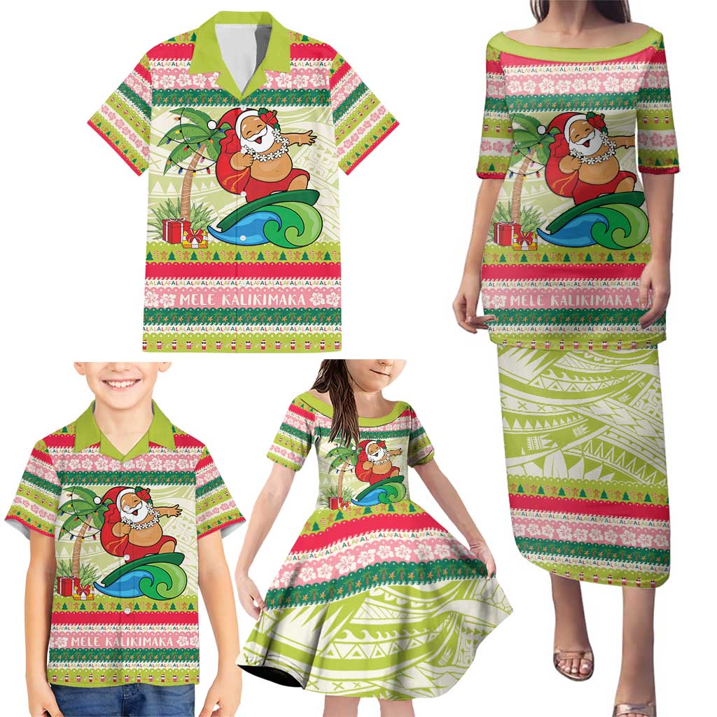 Mele Kalikimaka Hawaii Christmas Family Matching Puletasi and Hawaiian Shirt Surfing Santa with Polynesian Tribal LT9 - Polynesian Pride