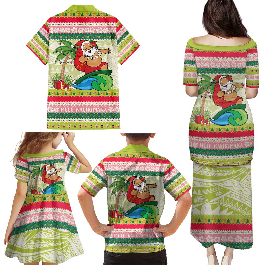 Mele Kalikimaka Hawaii Christmas Family Matching Puletasi and Hawaiian Shirt Surfing Santa with Polynesian Tribal LT9 - Polynesian Pride