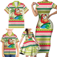 Mele Kalikimaka Hawaii Christmas Family Matching Short Sleeve Bodycon Dress and Hawaiian Shirt Surfing Santa with Polynesian Tribal LT9 - Polynesian Pride