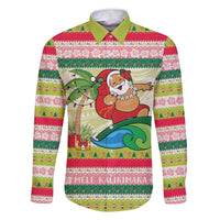 Mele Kalikimaka Hawaii Christmas Family Matching Short Sleeve Bodycon Dress and Hawaiian Shirt Surfing Santa with Polynesian Tribal LT9 Dad's Shirt - Long Sleeve Green - Polynesian Pride