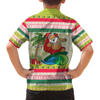 Mele Kalikimaka Hawaii Christmas Family Matching Summer Maxi Dress and Hawaiian Shirt Surfing Santa with Polynesian Tribal LT9 - Polynesian Pride