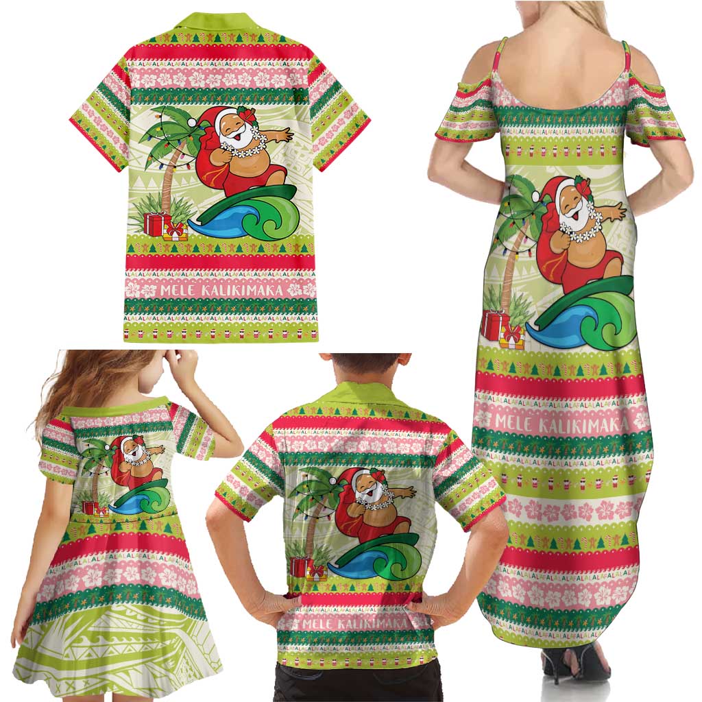 Mele Kalikimaka Hawaii Christmas Family Matching Summer Maxi Dress and Hawaiian Shirt Surfing Santa with Polynesian Tribal LT9 - Polynesian Pride