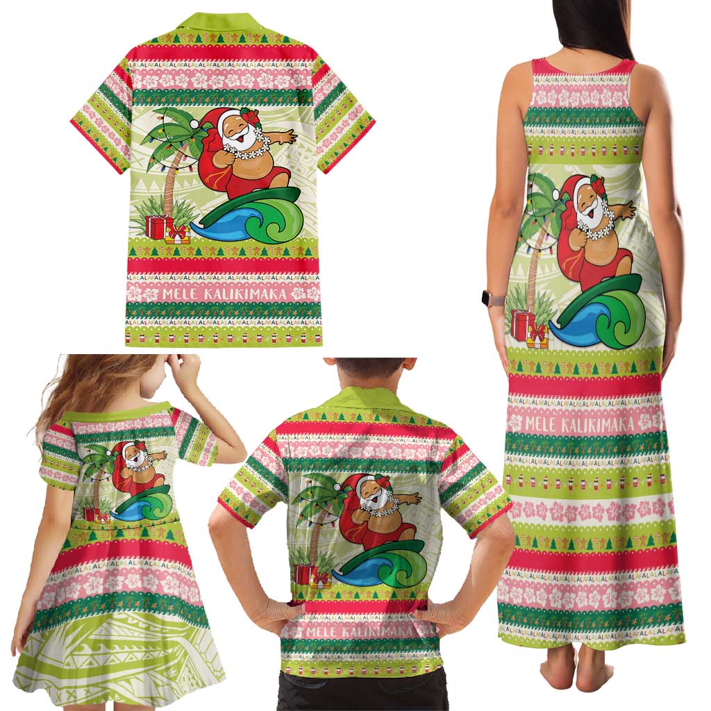 Mele Kalikimaka Hawaii Christmas Family Matching Tank Maxi Dress and Hawaiian Shirt Surfing Santa with Polynesian Tribal LT9 - Polynesian Pride