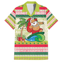 Mele Kalikimaka Hawaii Christmas Family Matching Tank Maxi Dress and Hawaiian Shirt Surfing Santa with Polynesian Tribal LT9 Dad's Shirt - Short Sleeve Green - Polynesian Pride