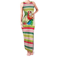 Mele Kalikimaka Hawaii Christmas Family Matching Tank Maxi Dress and Hawaiian Shirt Surfing Santa with Polynesian Tribal LT9 Mom's Dress Green - Polynesian Pride