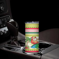 Mele Kalikimaka Hawaii Christmas Skinny Tumbler Surfing Santa with Polynesian Tribal LT9 - Polynesian Pride