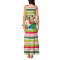 Mele Kalikimaka Hawaii Christmas Tank Maxi Dress Surfing Santa with Polynesian Tribal