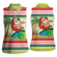 Mele Kalikimaka Hawaii Christmas Women Sleeveless Polo Shirt Surfing Santa with Polynesian Tribal LT9 - Polynesian Pride