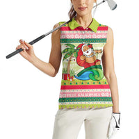 Mele Kalikimaka Hawaii Christmas Women Sleeveless Polo Shirt Surfing Santa with Polynesian Tribal LT9 - Polynesian Pride